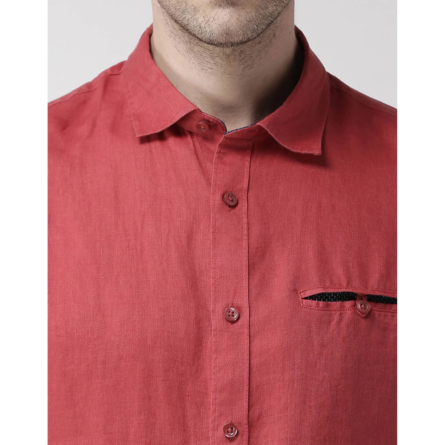 Red Solid Linen Shirt