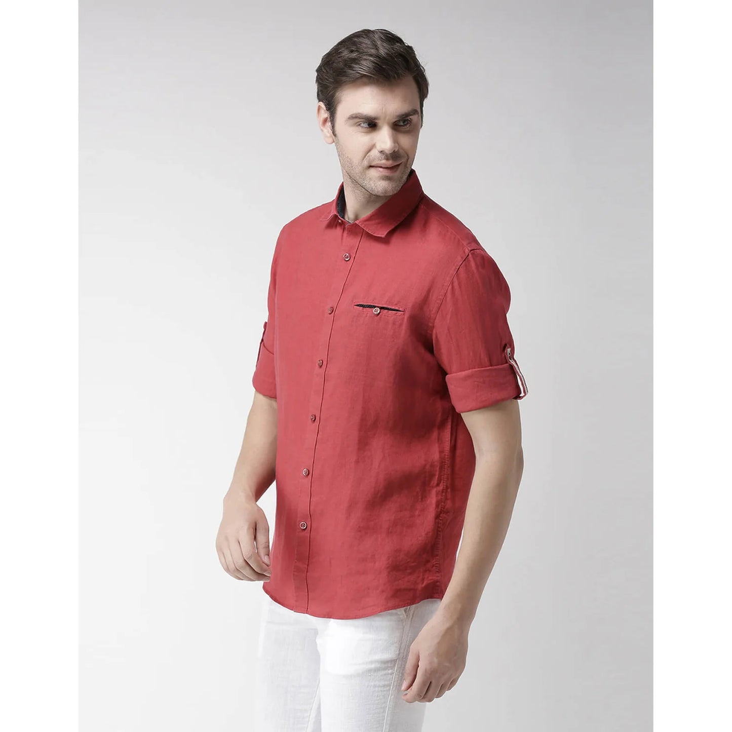 Red Solid Linen Shirt