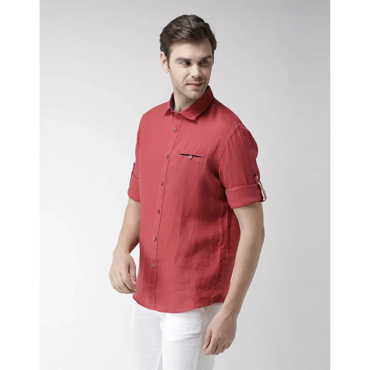 Red Solid Linen Shirt