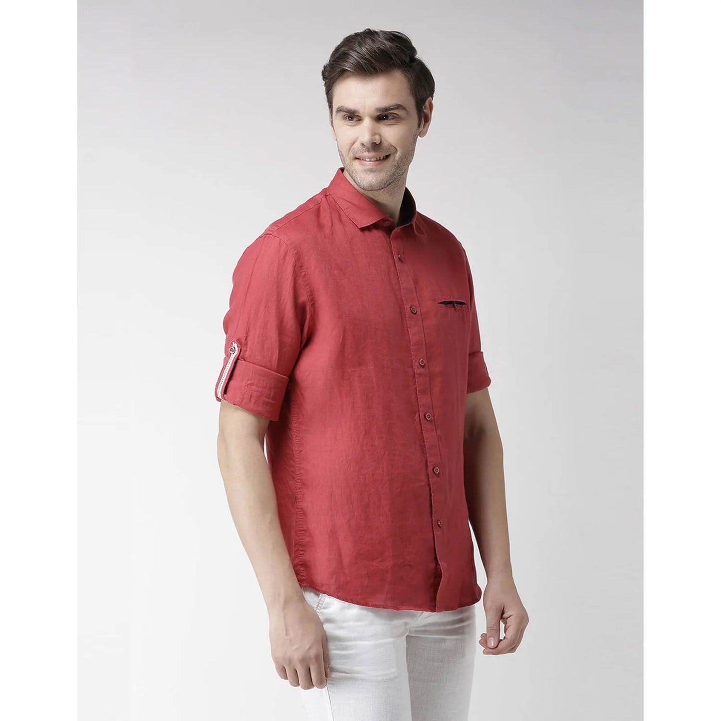 Red Solid Linen Shirt