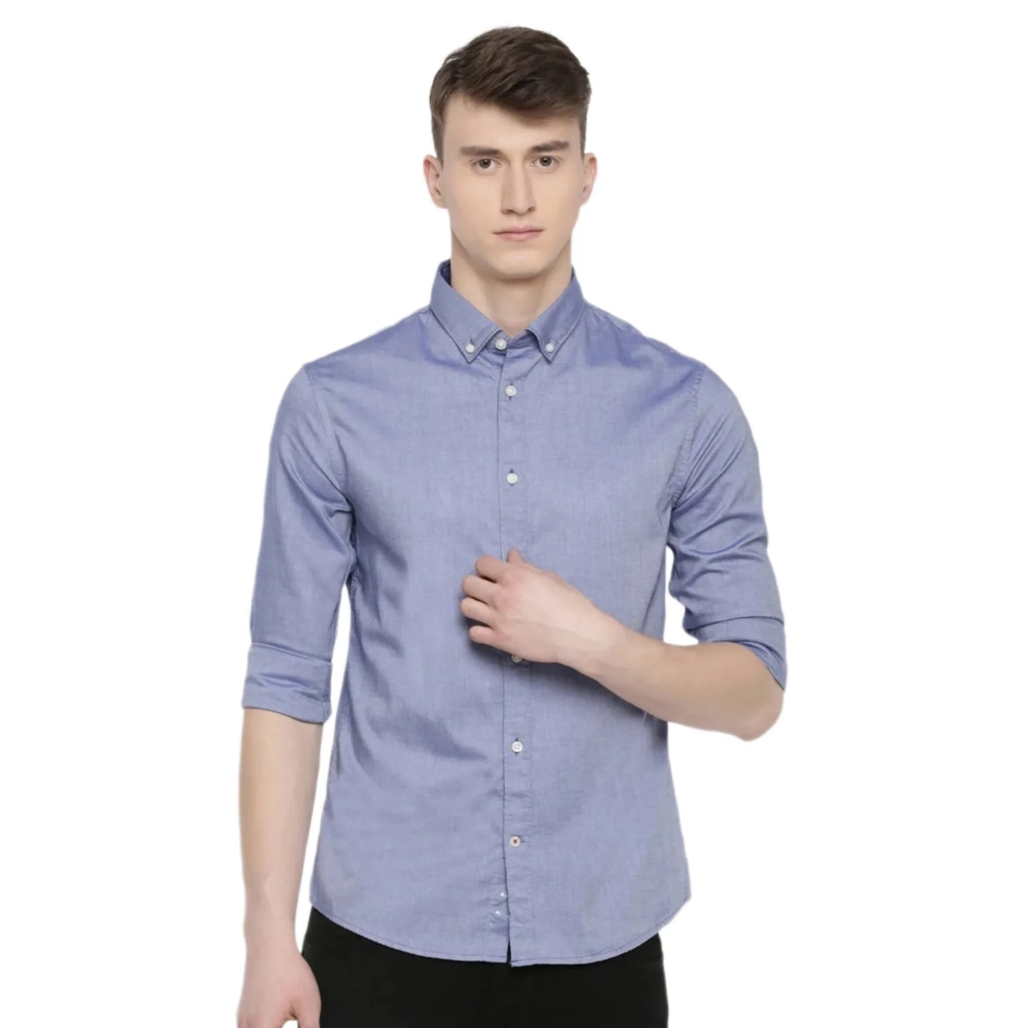 Blue Solid Cotton Shirt