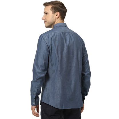 Navy Blue Solid Cotton Blend Shirt