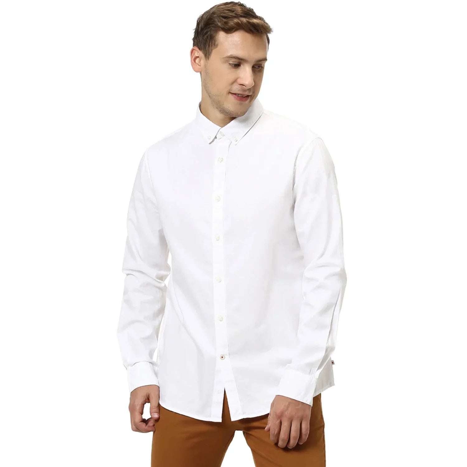 White Solid Cotton Formal Shirt