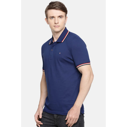 Navy Blue Solid Cotton Polo