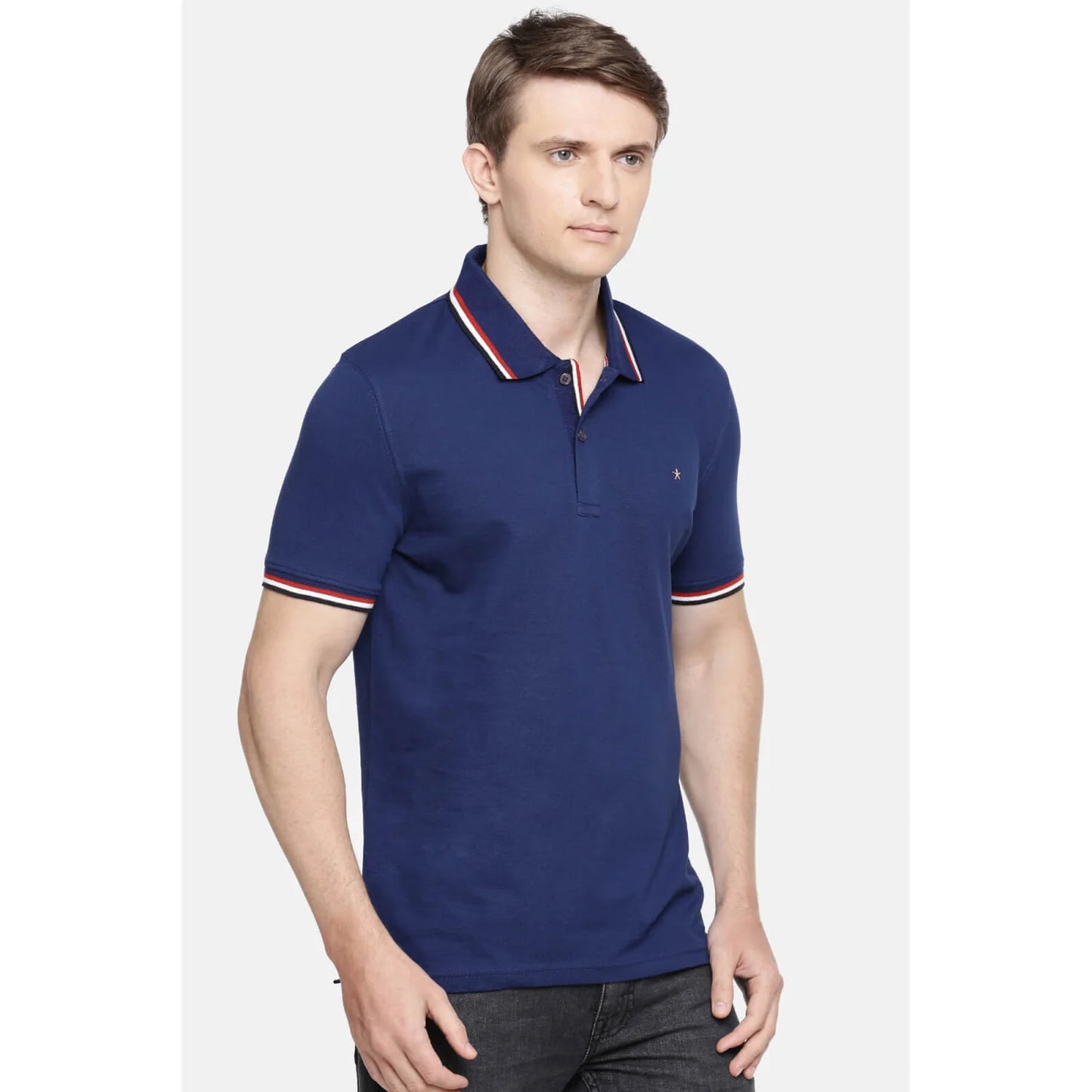 Navy Blue Solid Cotton Polo