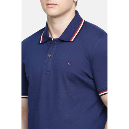 Navy Blue Solid Cotton Polo