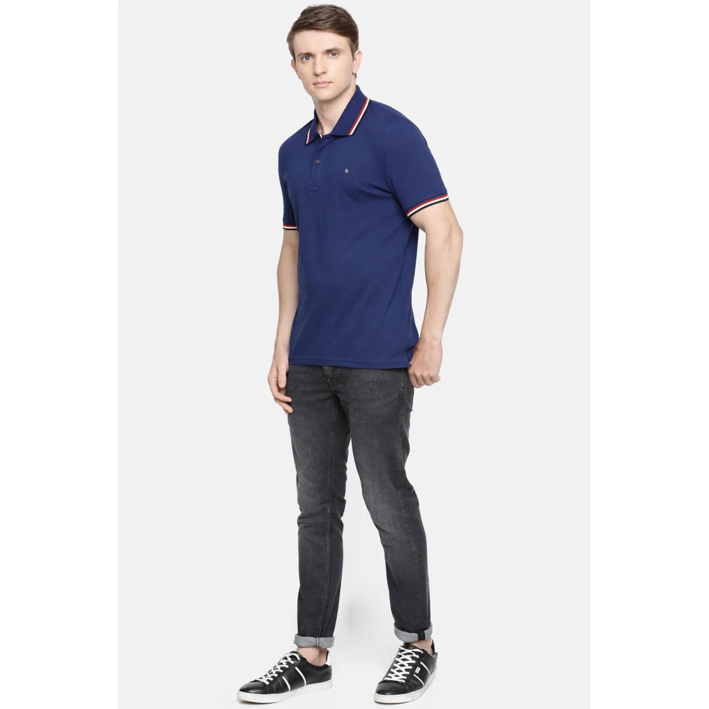 Navy Blue Solid Cotton Polo