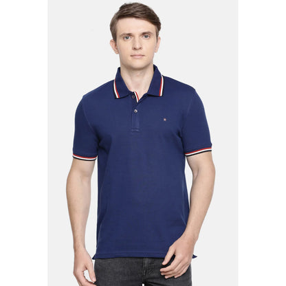 Navy Blue Solid Cotton Polo