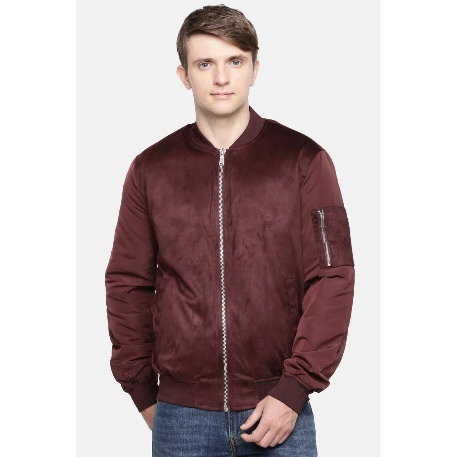 Maroon Solid Polyester Jacket