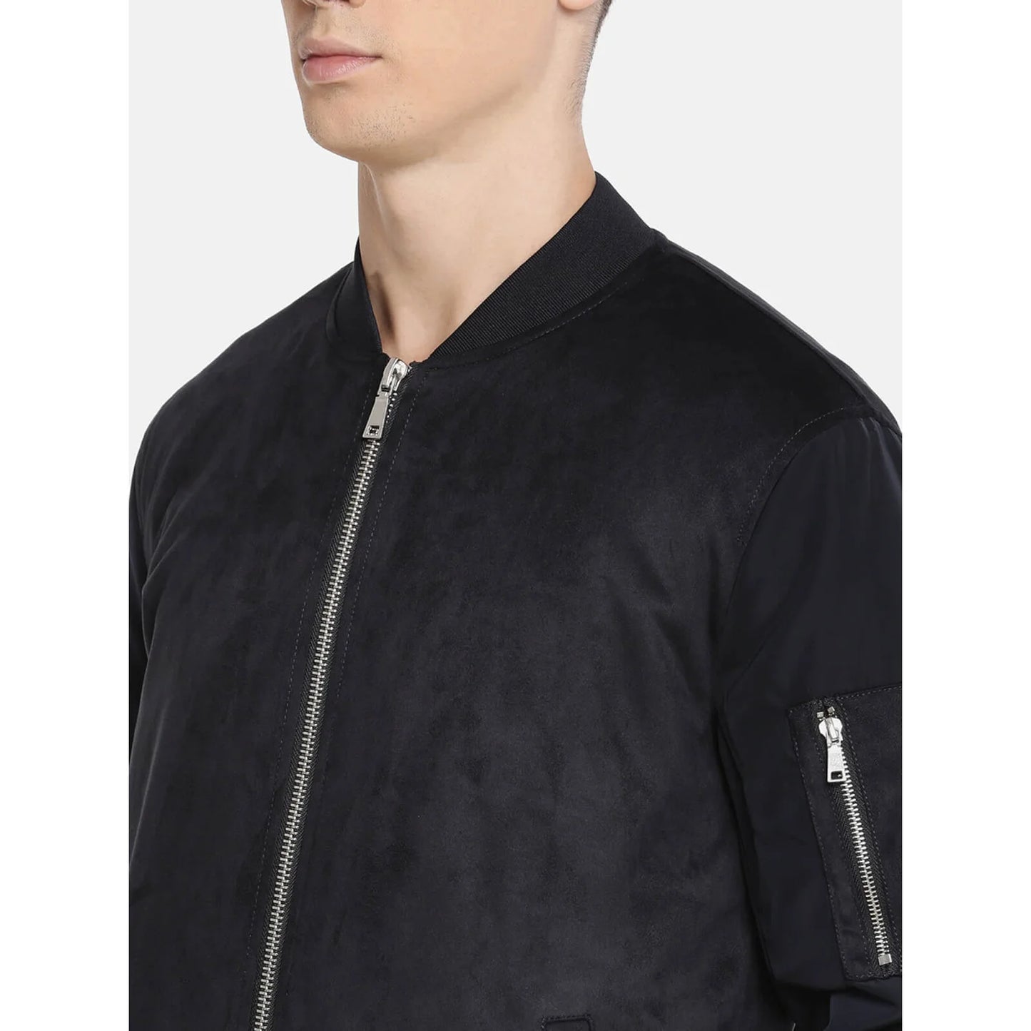 Navy Blue Solid Polyester Jacket