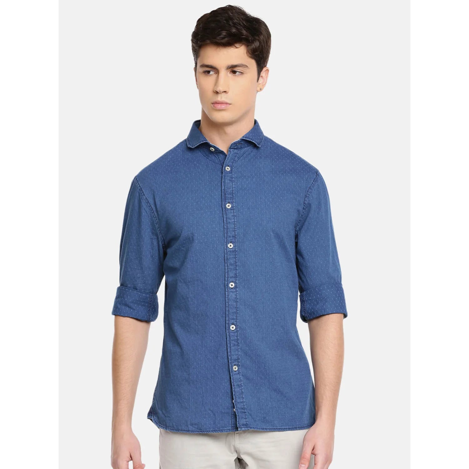 Blue Solid Cotton Shirt