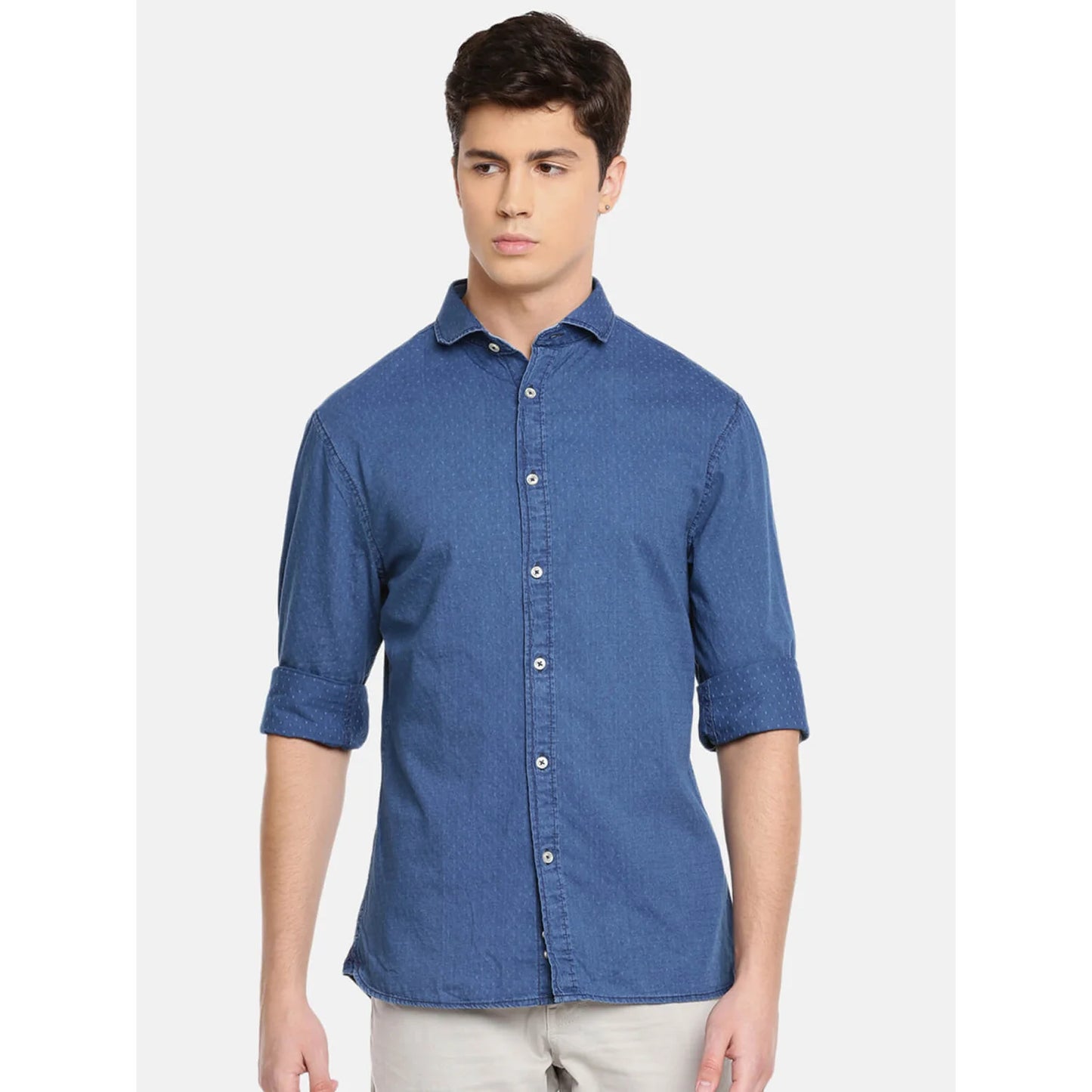 Blue Solid Cotton Shirt