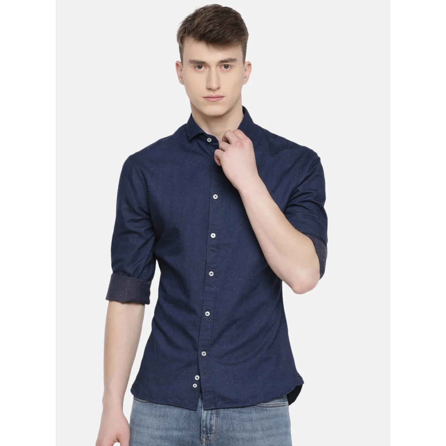 Blue Solid Cotton Shirt