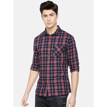 Navy Blue Checks Cotton Shirt