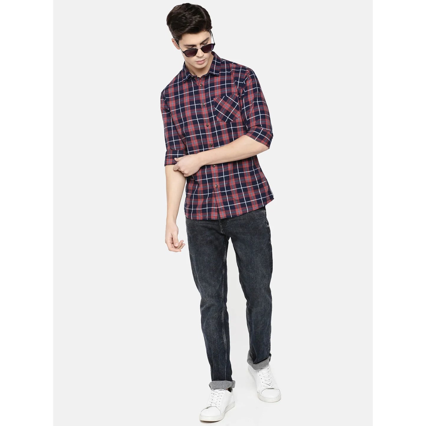 Navy Blue Checks Cotton Shirt