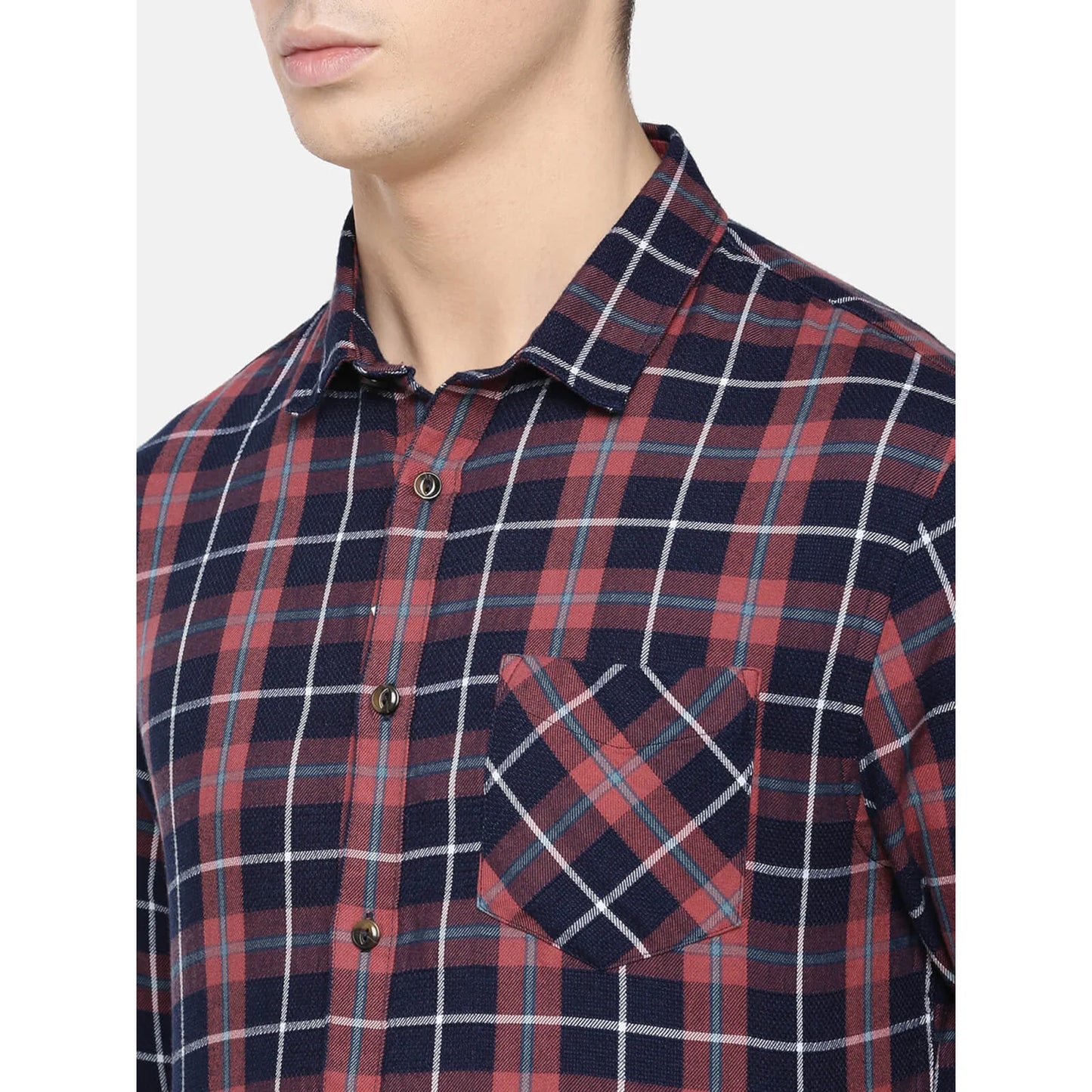 Navy Blue Checks Cotton Shirt