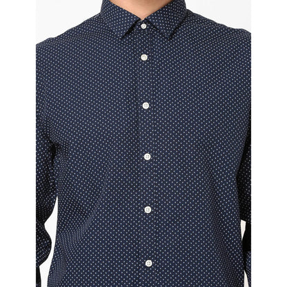 Navy Blue Printed Cotton Shirt