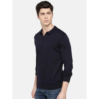 Navy Blue Solid Cotton Polo