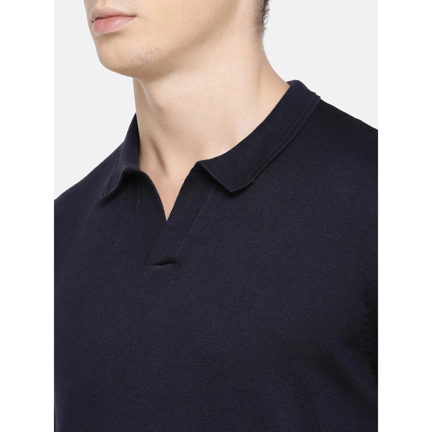 Navy Blue Solid Cotton Polo