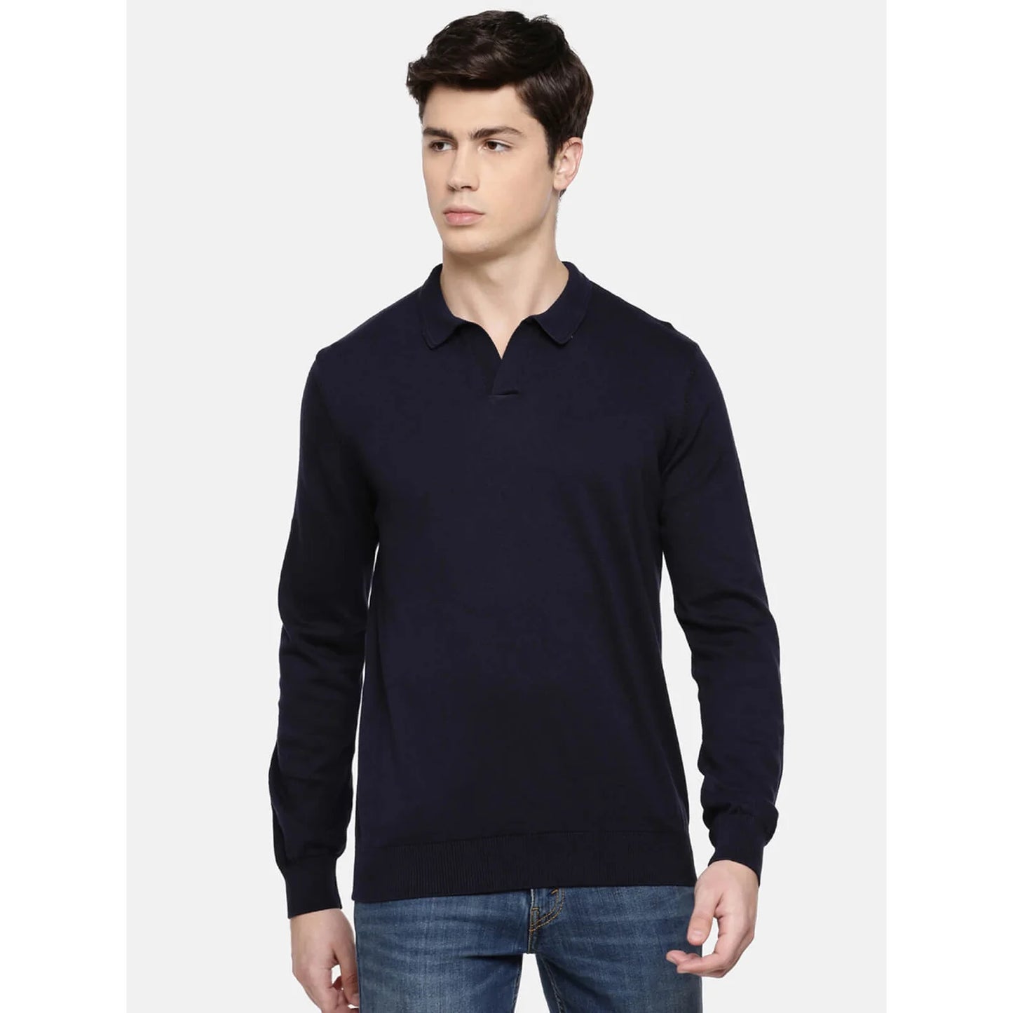 Navy Blue Solid Cotton Polo