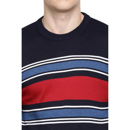 Navy Blue Striped Cotton Sweater