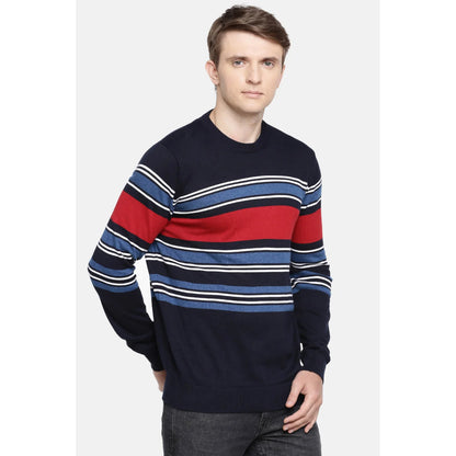 Navy Blue Striped Cotton Sweater