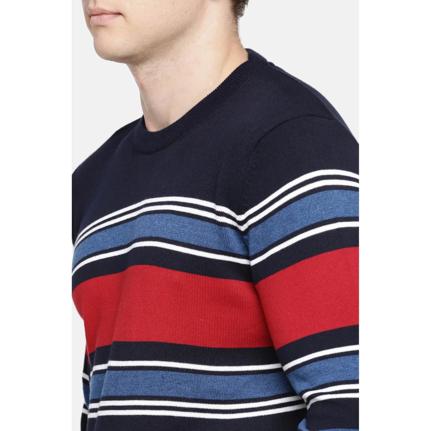 Navy Blue Striped Cotton Sweater