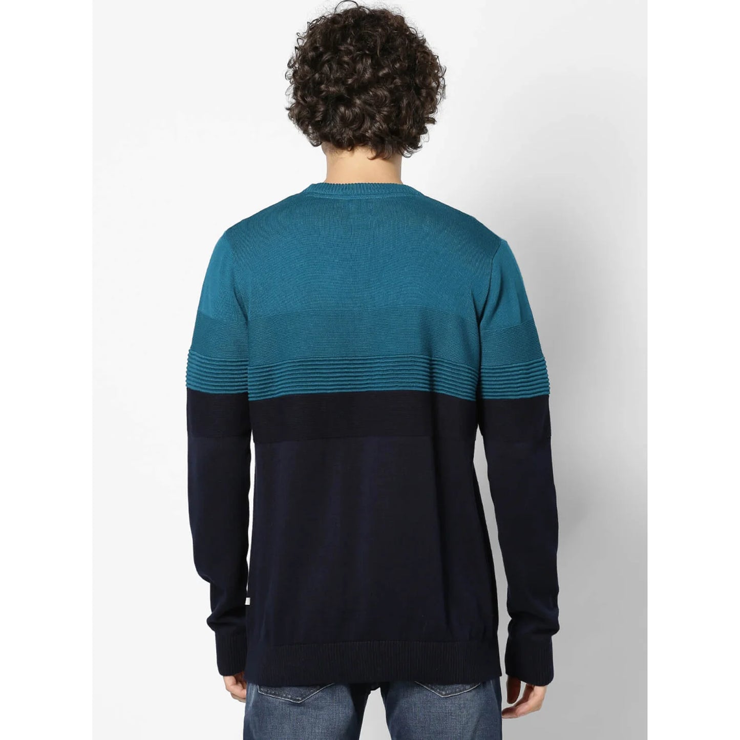 Navy Blue Colourblock Cotton Sweater