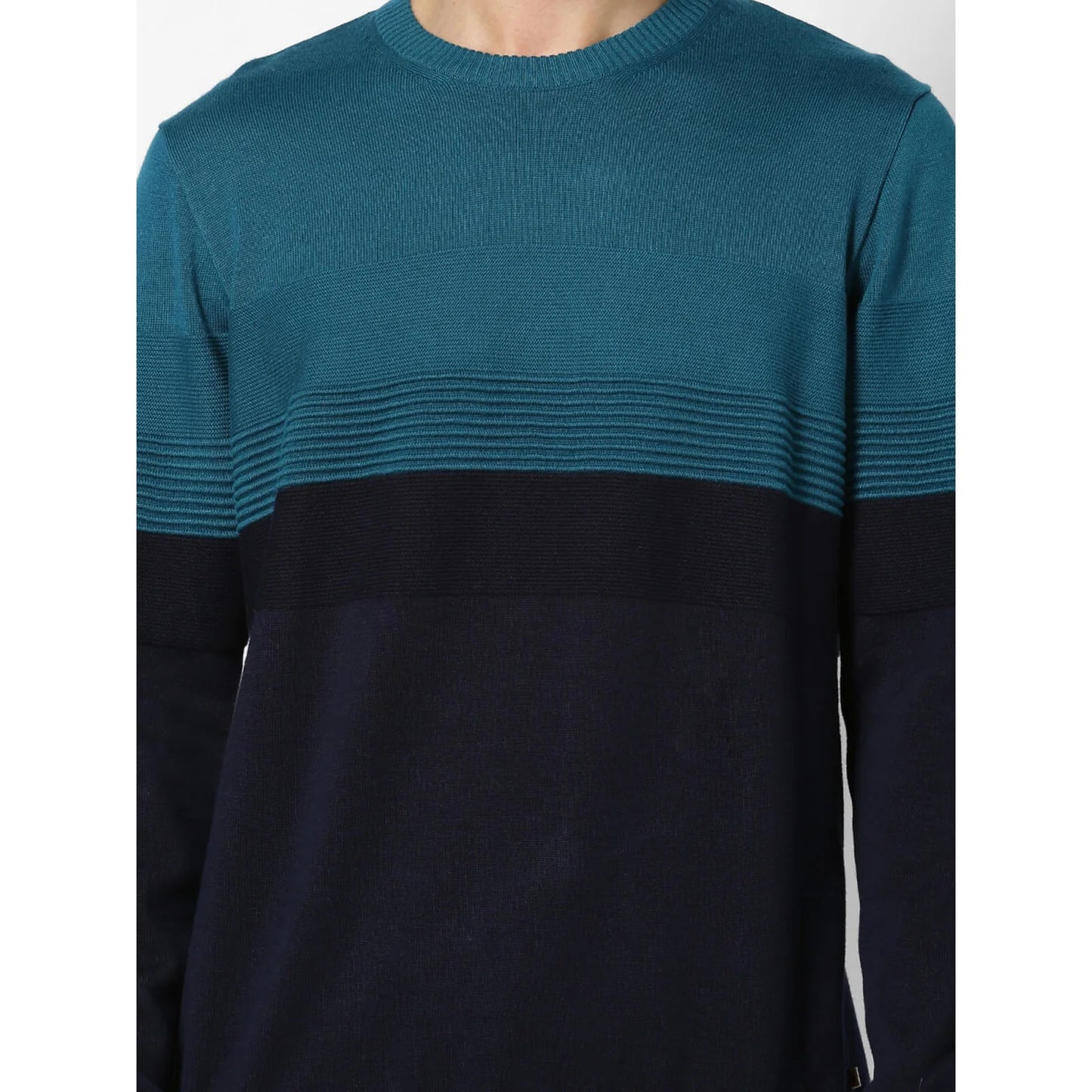 Navy Blue Colourblock Cotton Sweater