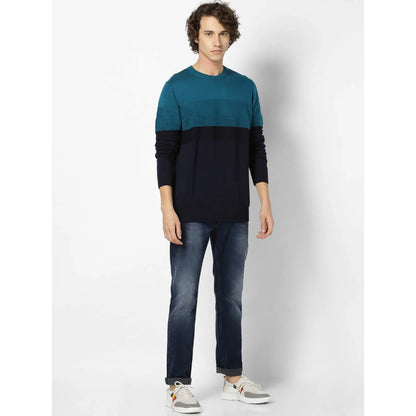 Navy Blue Colourblock Cotton Sweater