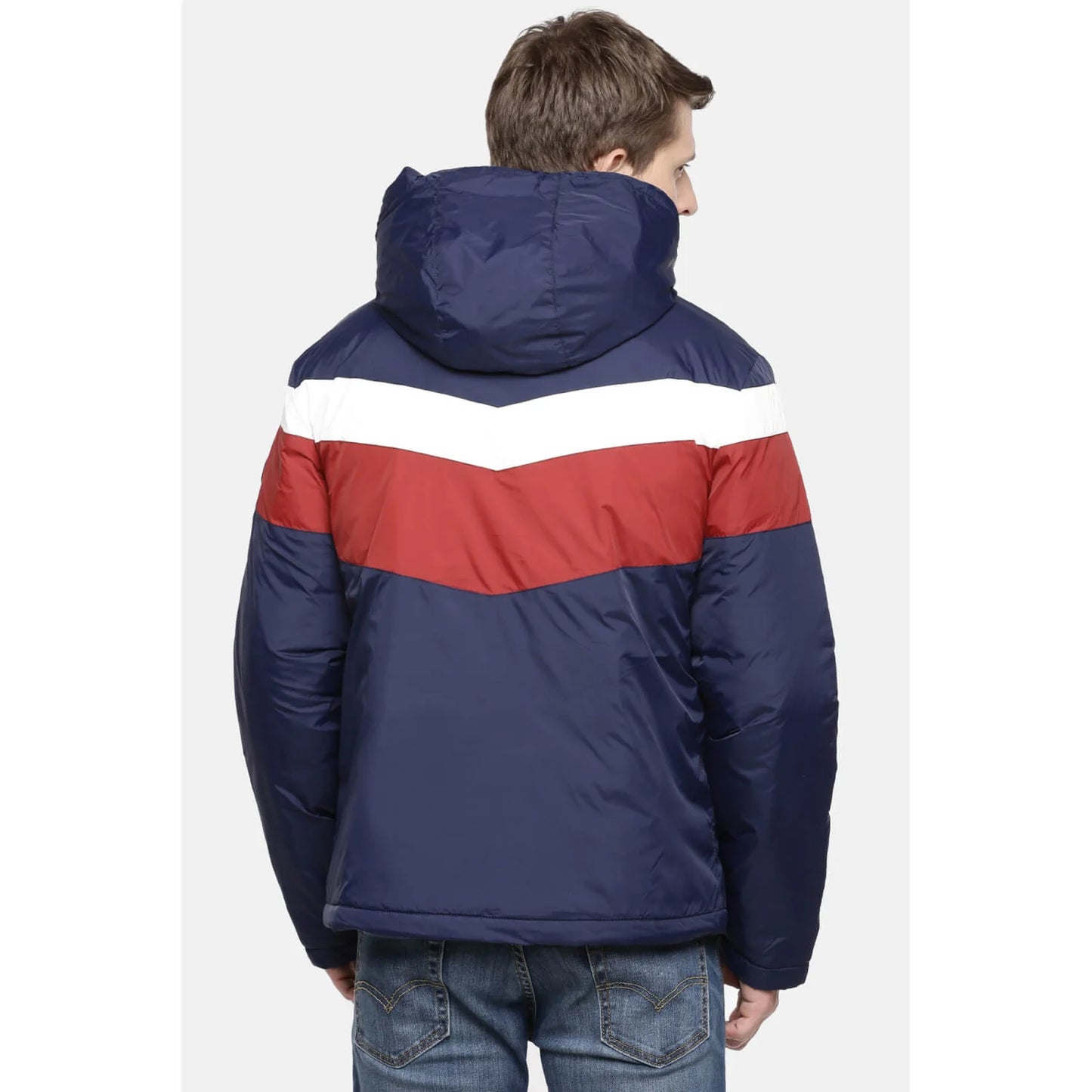 Navy Blue Colourblock Polyester Jacket