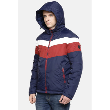 Navy Blue Colourblock Polyester Jacket