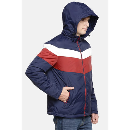 Navy Blue Colourblock Polyester Jacket