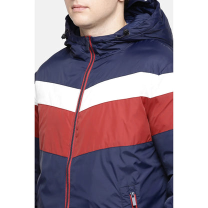 Navy Blue Colourblock Polyester Jacket