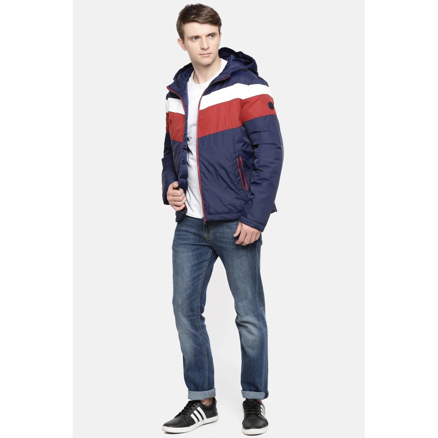 Navy Blue Colourblock Polyester Jacket