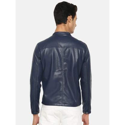 Navy Blue Solid Pu Jacket