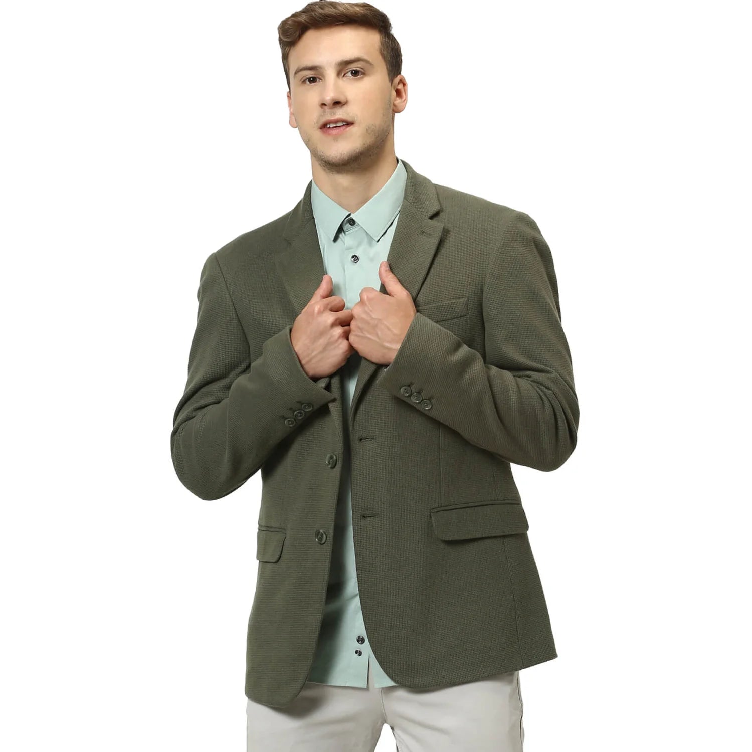 Green Solid Cotton Blazer