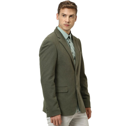 Green Solid Cotton Blazer