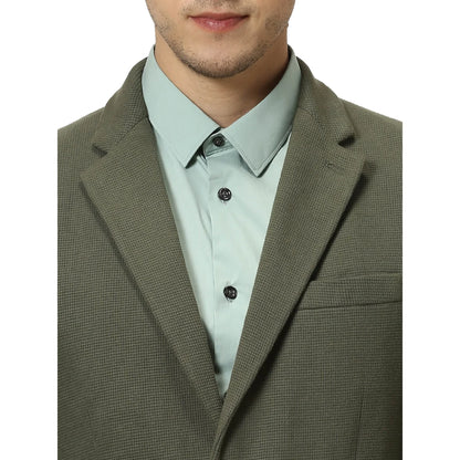 Green Solid Cotton Blazer