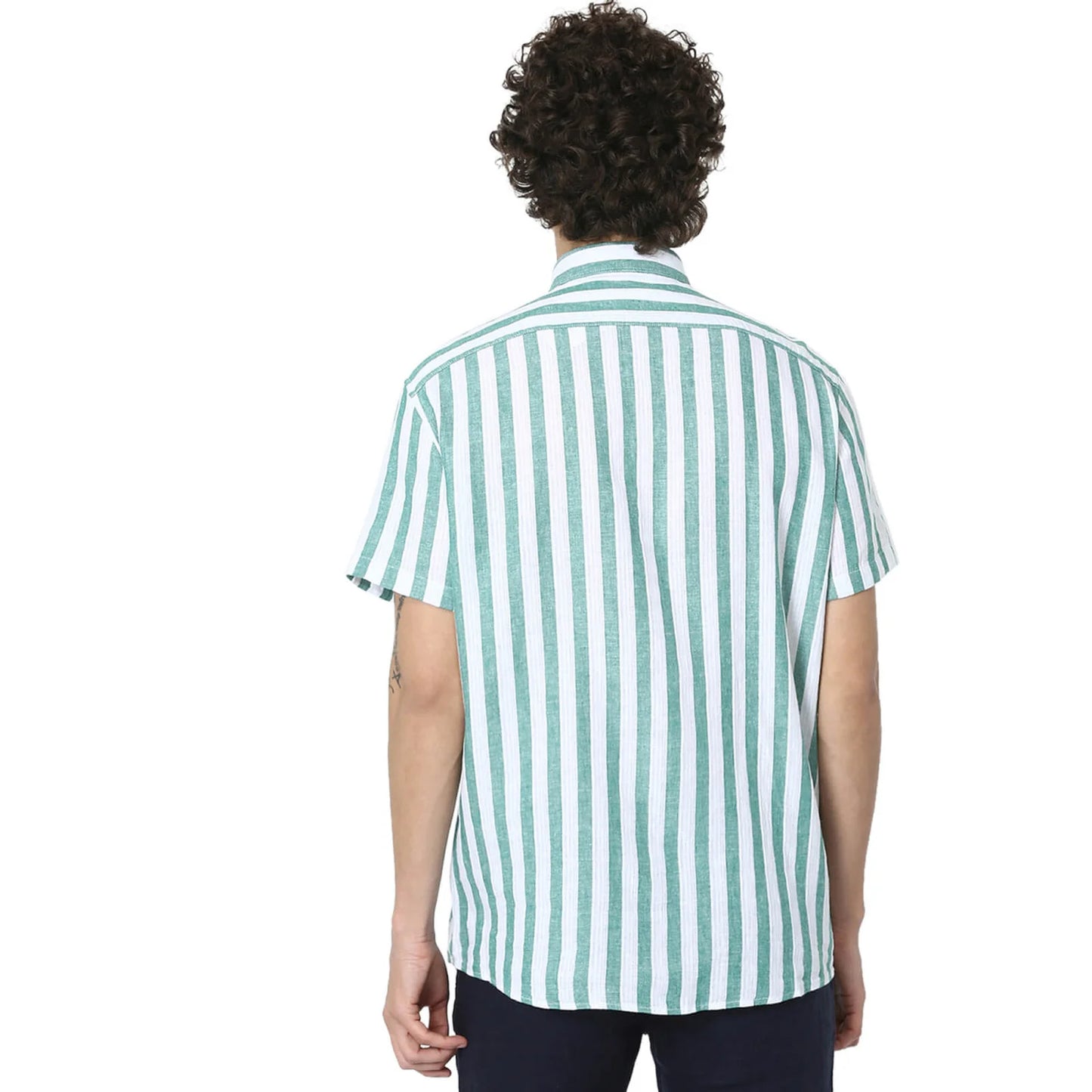 Green Striped Linen-Blend Shirt