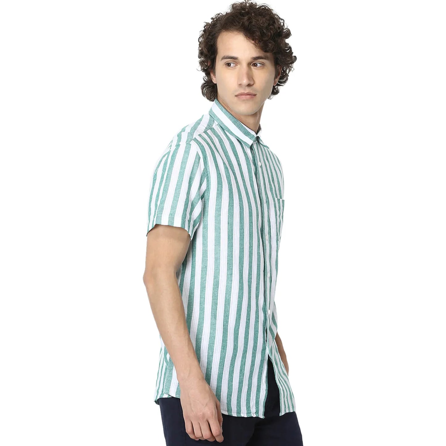 Green Striped Linen-Blend Shirt