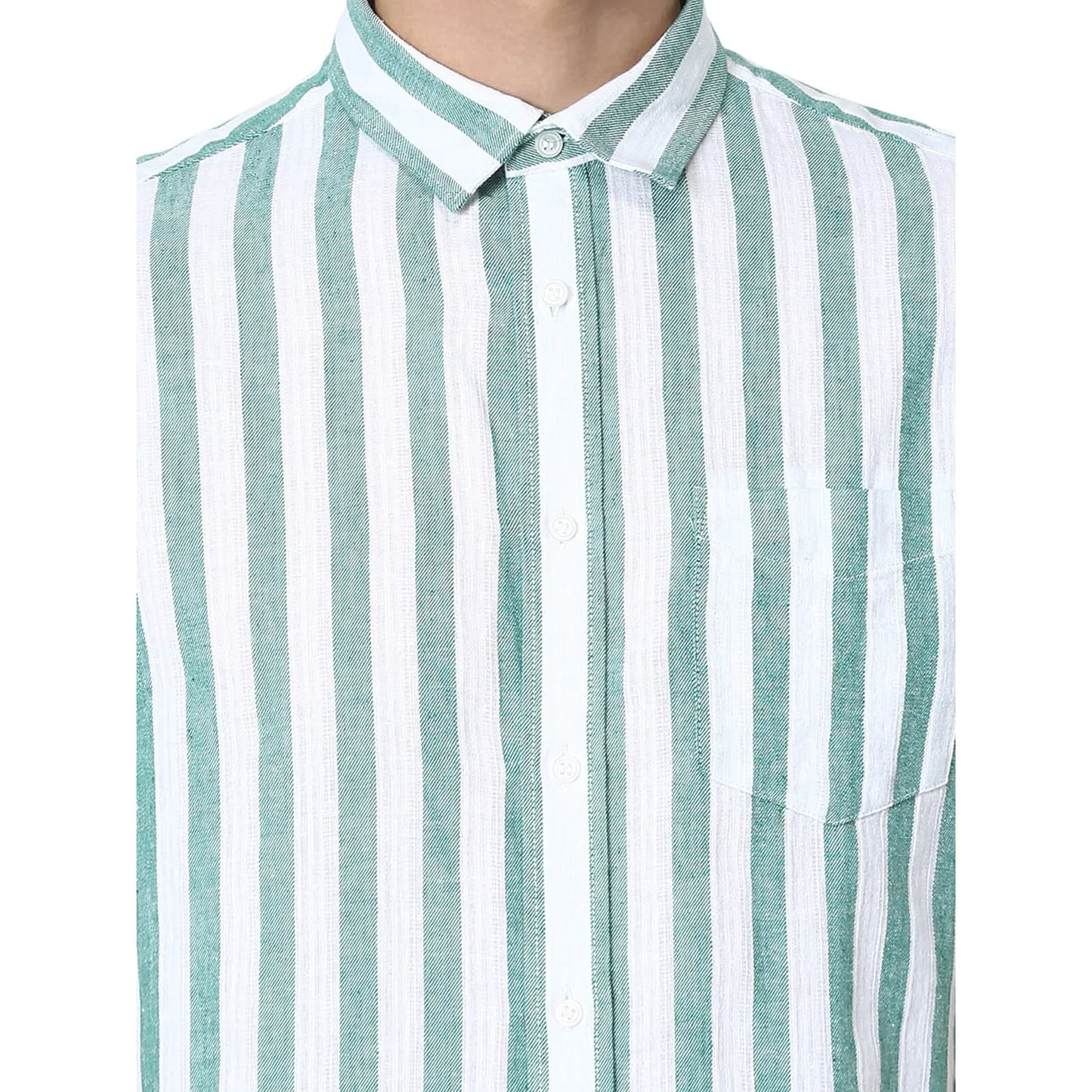 Green Striped Linen-Blend Shirt