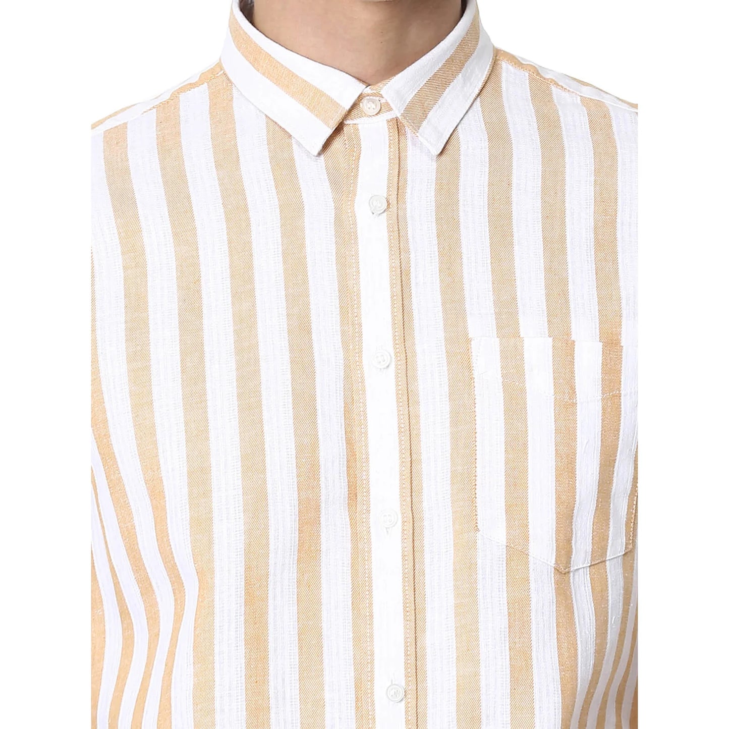 Beige Striped Linen-Blend Shirt