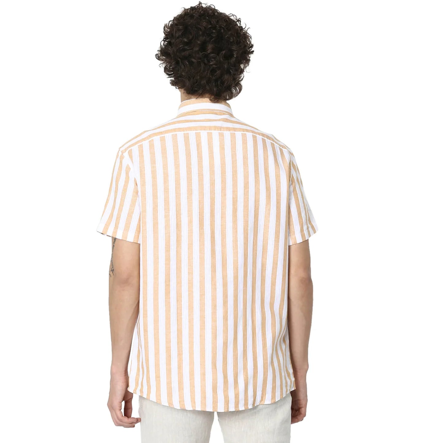 Beige Striped Linen-Blend Shirt