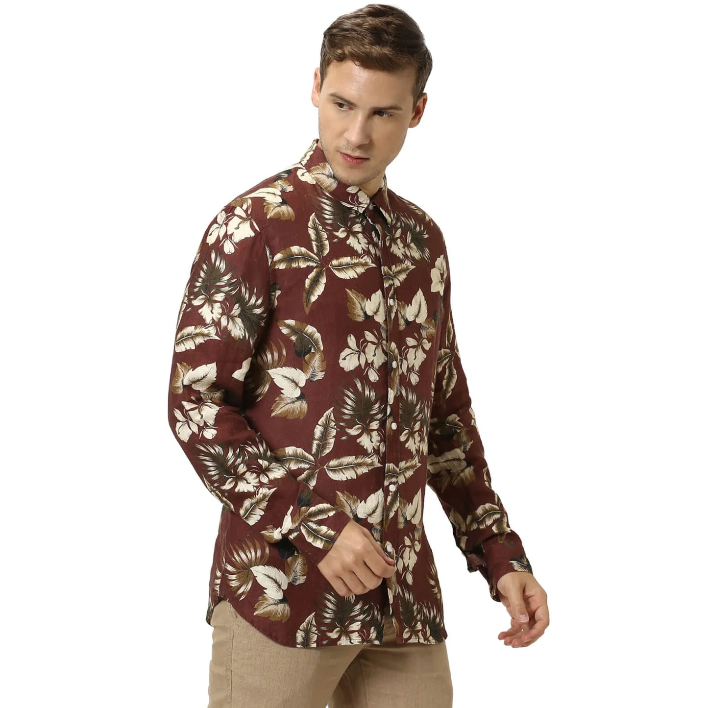 Burgundy Printed Linen Shirt