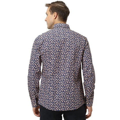 Navy Blue Floral Cotton Shirt