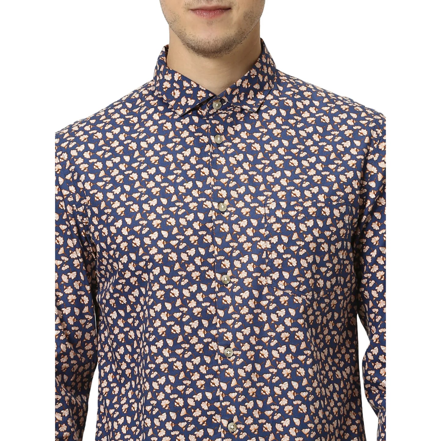 Navy Blue Floral Cotton Shirt