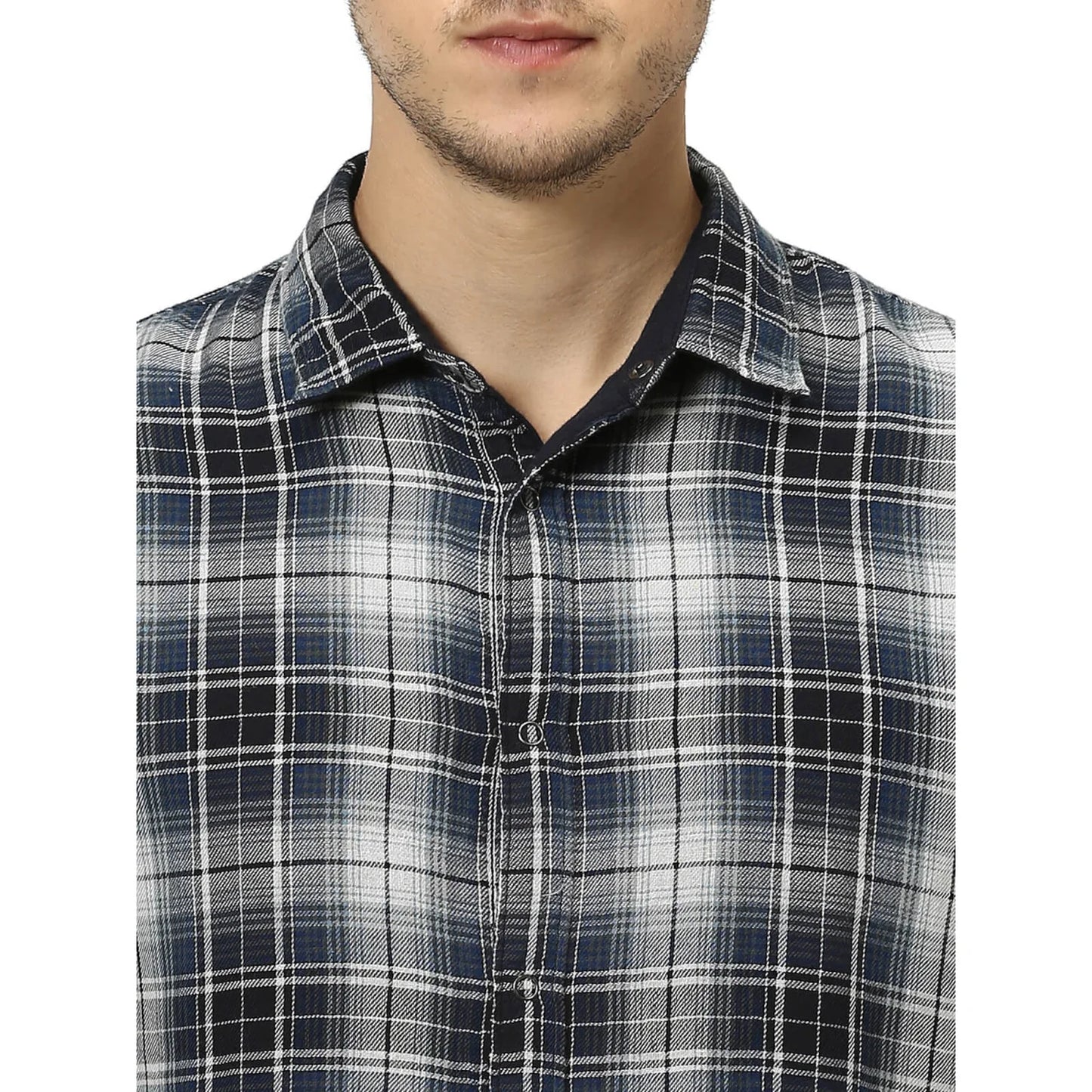 Navy Blue Checks Cotton Shirt