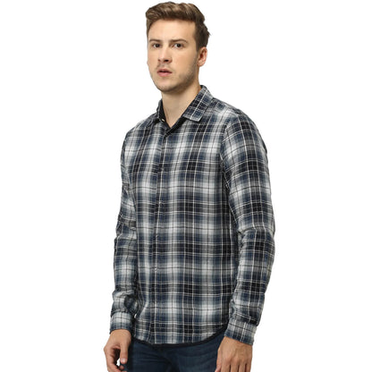 Navy Blue Checks Cotton Shirt