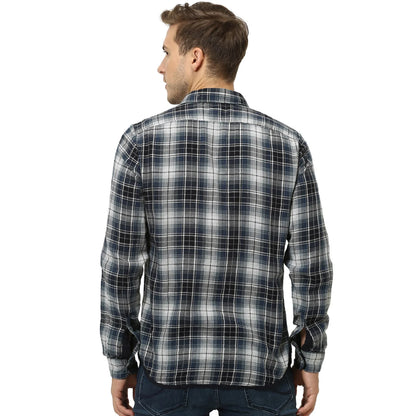 Navy Blue Checks Cotton Shirt